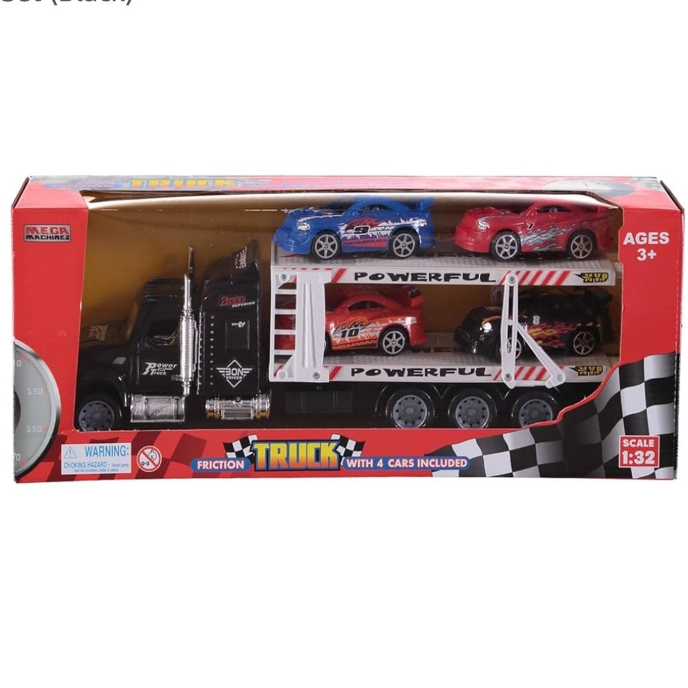 Lolli Friction Truck Set with Powerful Cars - Black and Red